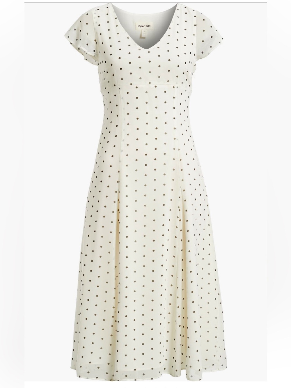Polka Dot V-Neck Midi Dress in Ivory and Black Godet Pleat - Picture 3 of 5